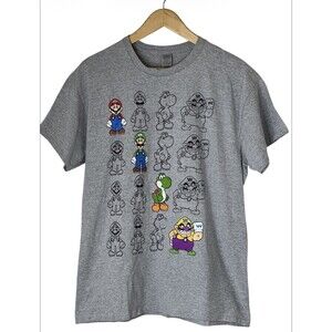 SUPER MARIO BROS. LUIGI YOSHI Gray Tee Shirt Size Large